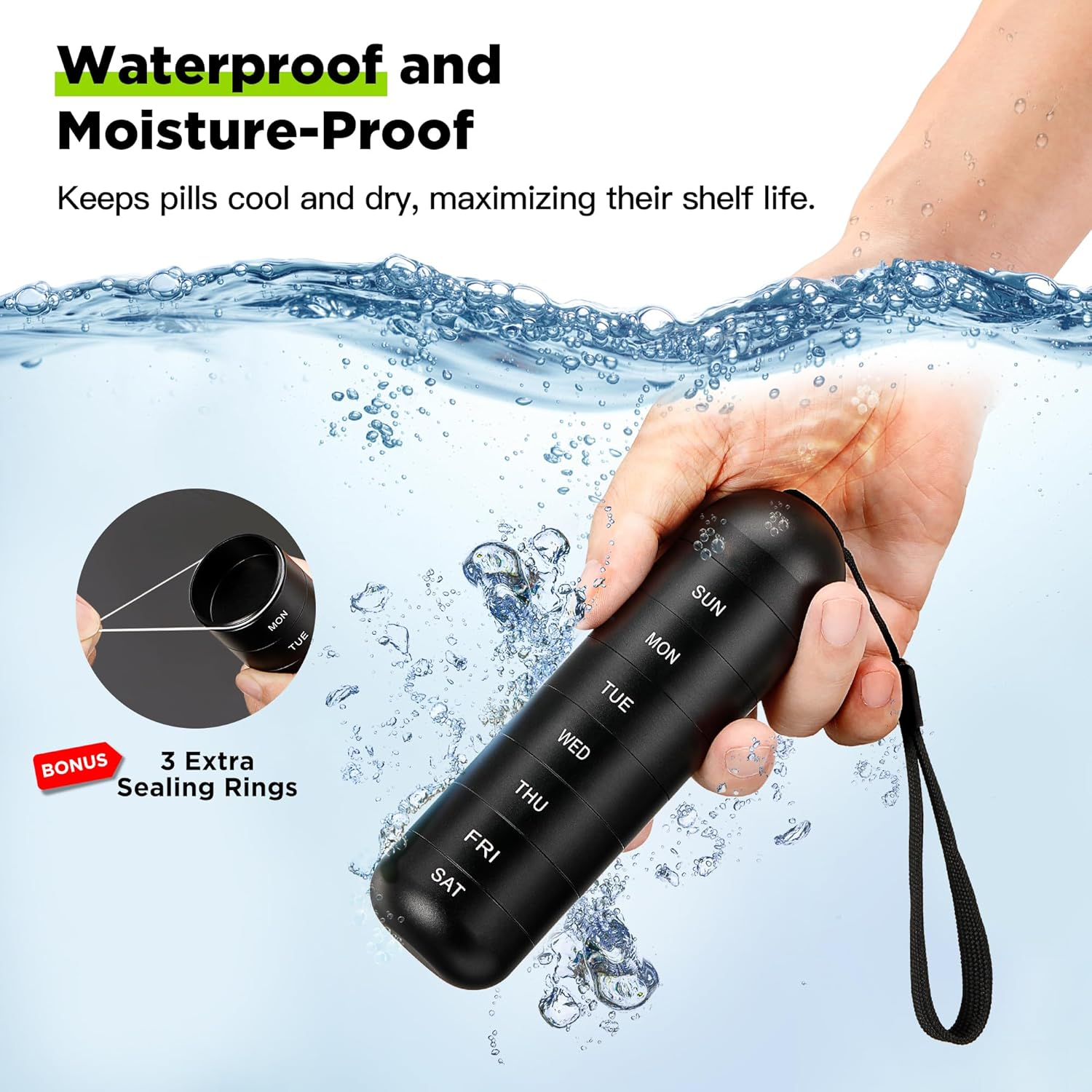 Zannaki 2019 Improved Moisture Proof Weekly Pill Organizer, Aluminum Alloy BPA Free Travel Camping 7 Day Pill Box Case Waterproof and Portable to Hold Vitamins, Fish Oil, Supplements and Medication image number 4