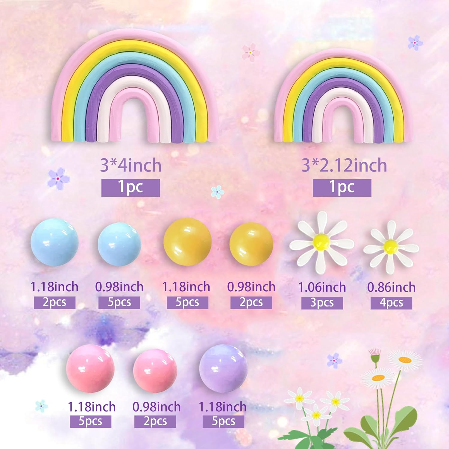 DRWATE 35 PCS Groovy Cake Toppers Boho Cake Topper Hippie Party Decorations with Flower Rainbow Balls for Girl Birthday Party Boho Groovy Party Supplies (Style 2) image number 4