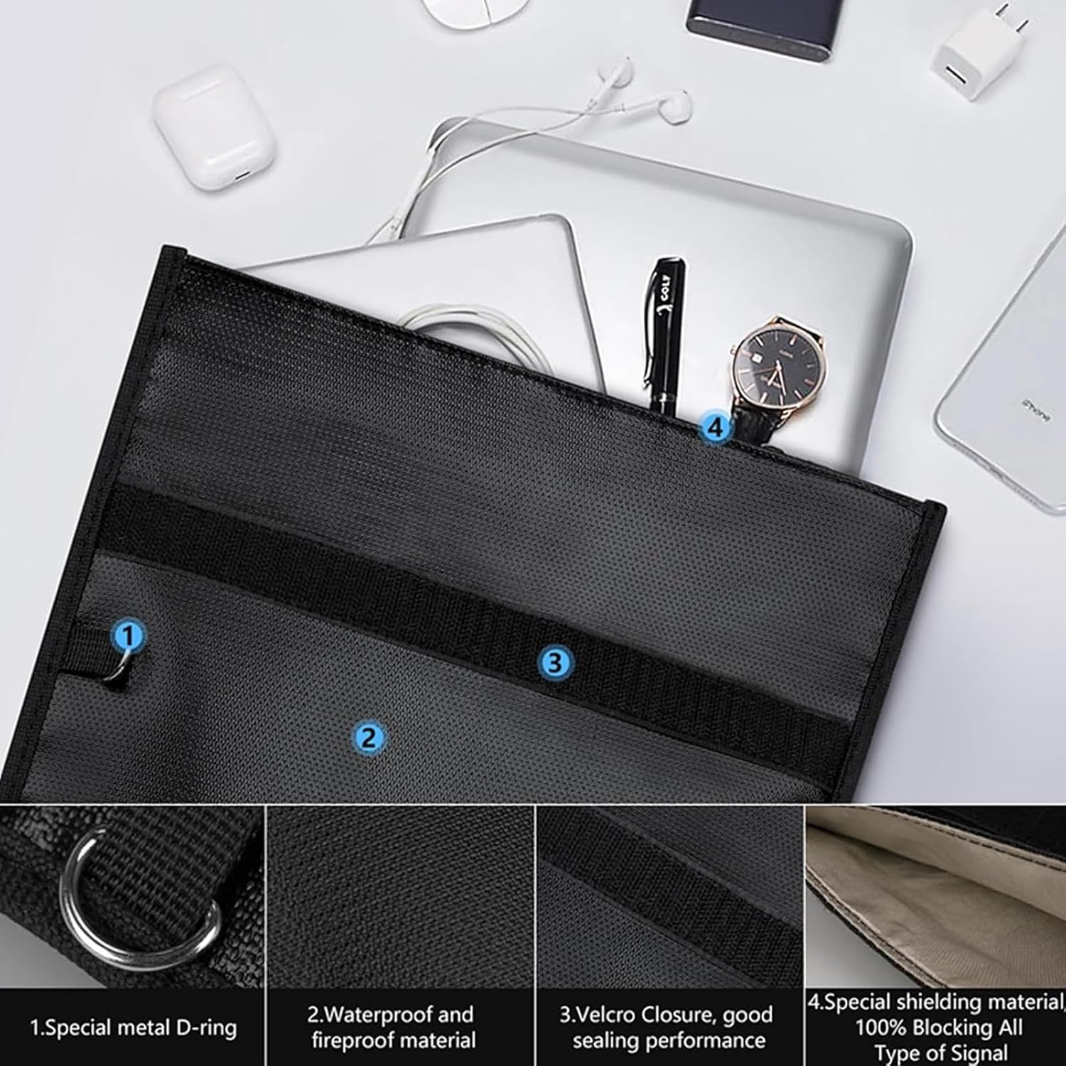 2 Pack Large Faraday Bags for Tablets Phones Car Keys,Faraday Key Fob Protector,Rfid Block Faraday Case Fireproof & Waterproof Anti-Theft Signal Blocking Pouch,Cell Phone Signal Jammer,Faraday Cage image number 2