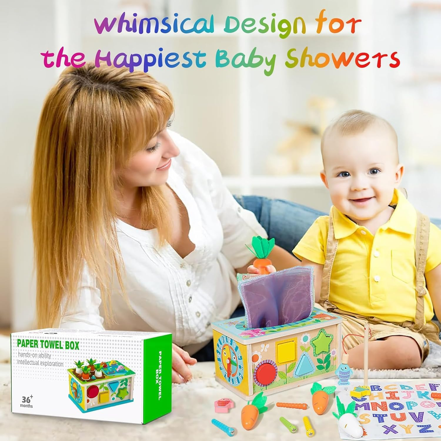 6-In-1 Montessori Tissue Box Toy for 3+Yrs Old Baby, Wooden Activity Cube, Puzzles 36+ Months, Sensory Toys for Toddlers, Montessori Toys, Wooden Developmental Toys for Babies