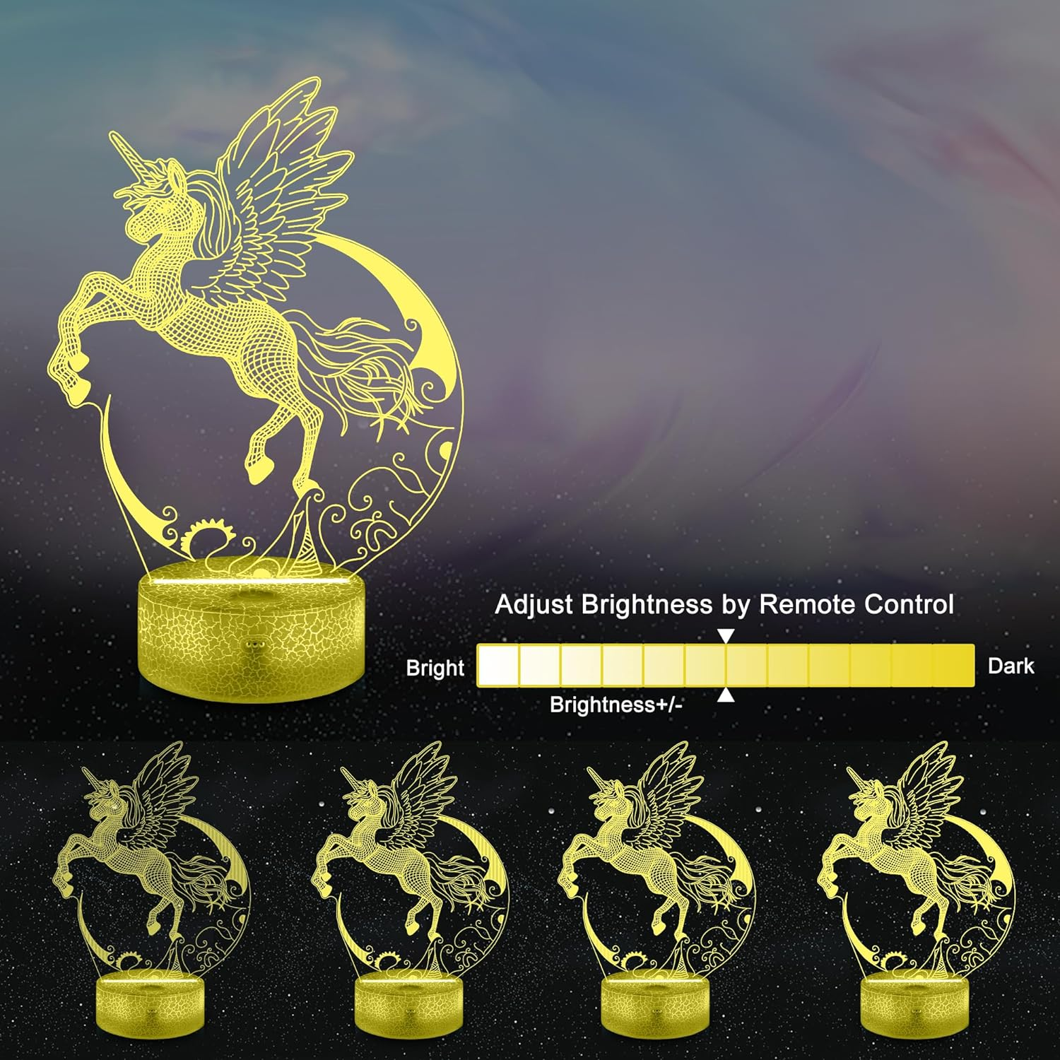 Unicorn Night Light for Kids, Ammonite Unicorn 3D Illusion Lamp 16 Colors Change with Remote & Timer Unicorn Bedside Light as Birthday Gifts for Girls Women image number 1