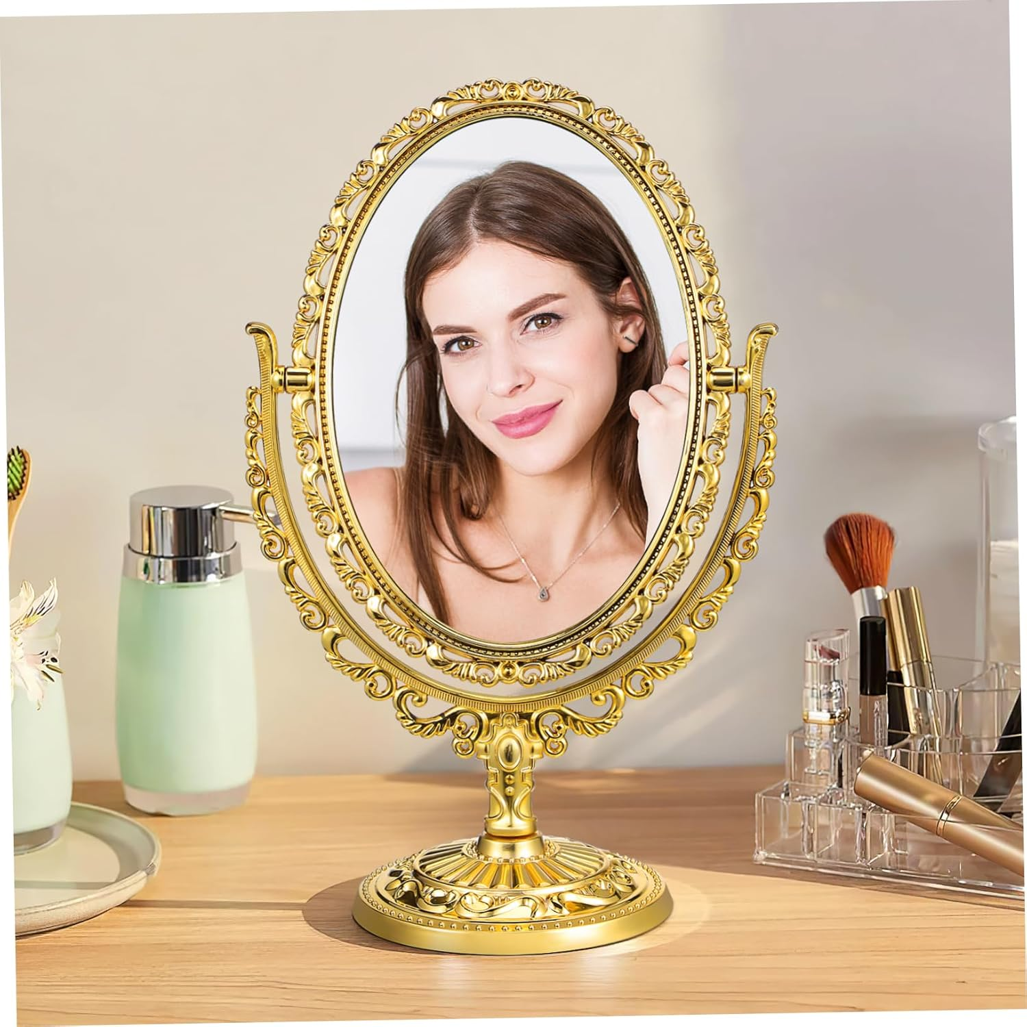 Baluue Plastic Glass Material Rotatable European Retro Dressing Vanity Mirror Double-Sided Makeup Mirror image number 4