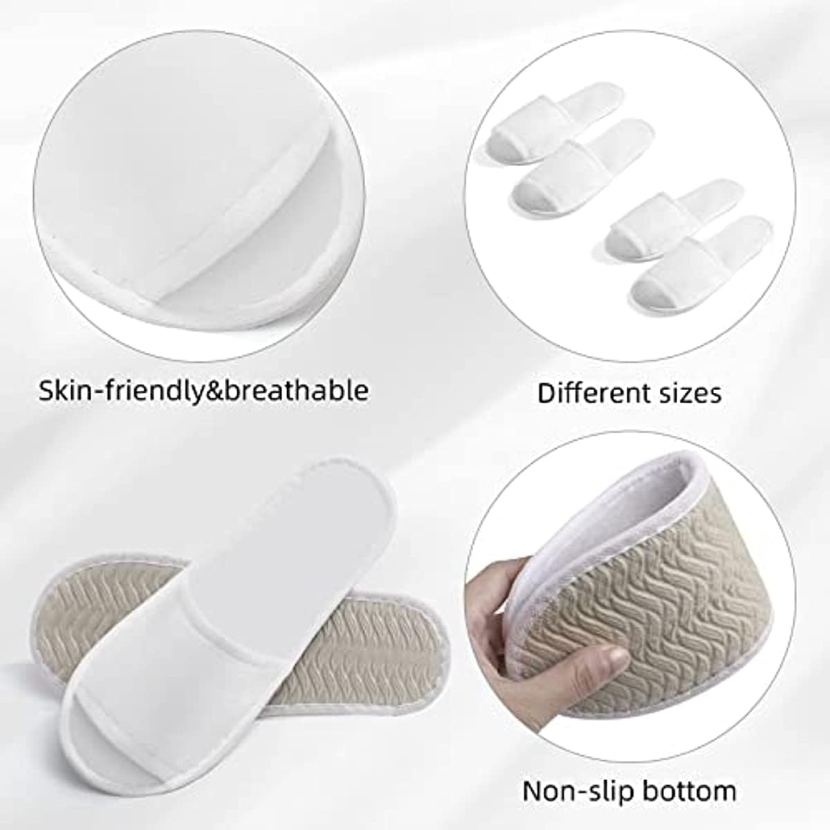 20 Pairs Open Toe Disposable Slippers Non-Slip Spa White Hotel Guest Unisex Travel for Women Men Home Massage image number 5