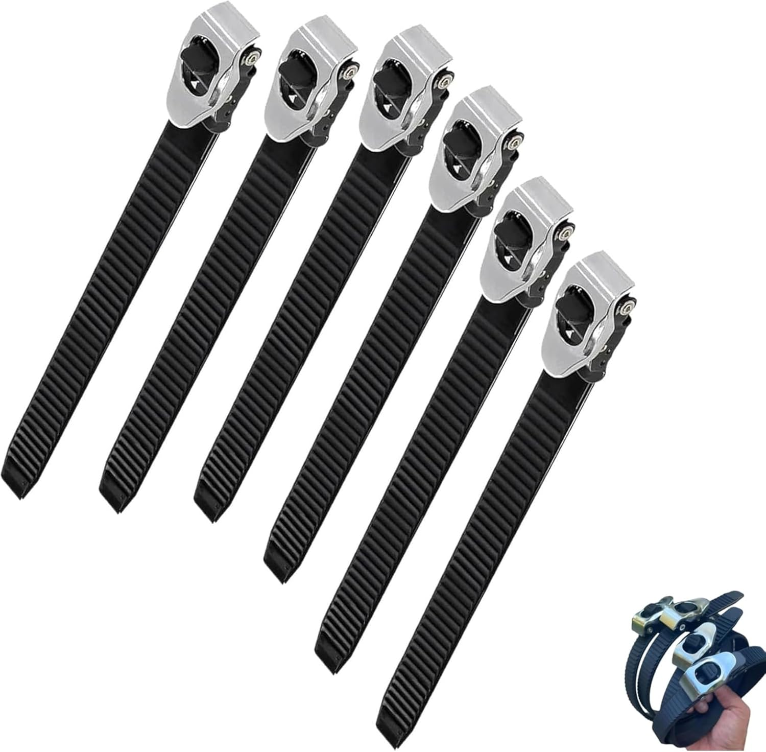 Heavy-Duty Stainless Steel Grip Lock Straps, Reusable Adjustable Locking Belt with Metal Buckle, Strong Ratchet Tie down Straps for Luggage, Cargo, Bikes, and Daily Use (6Pcs)