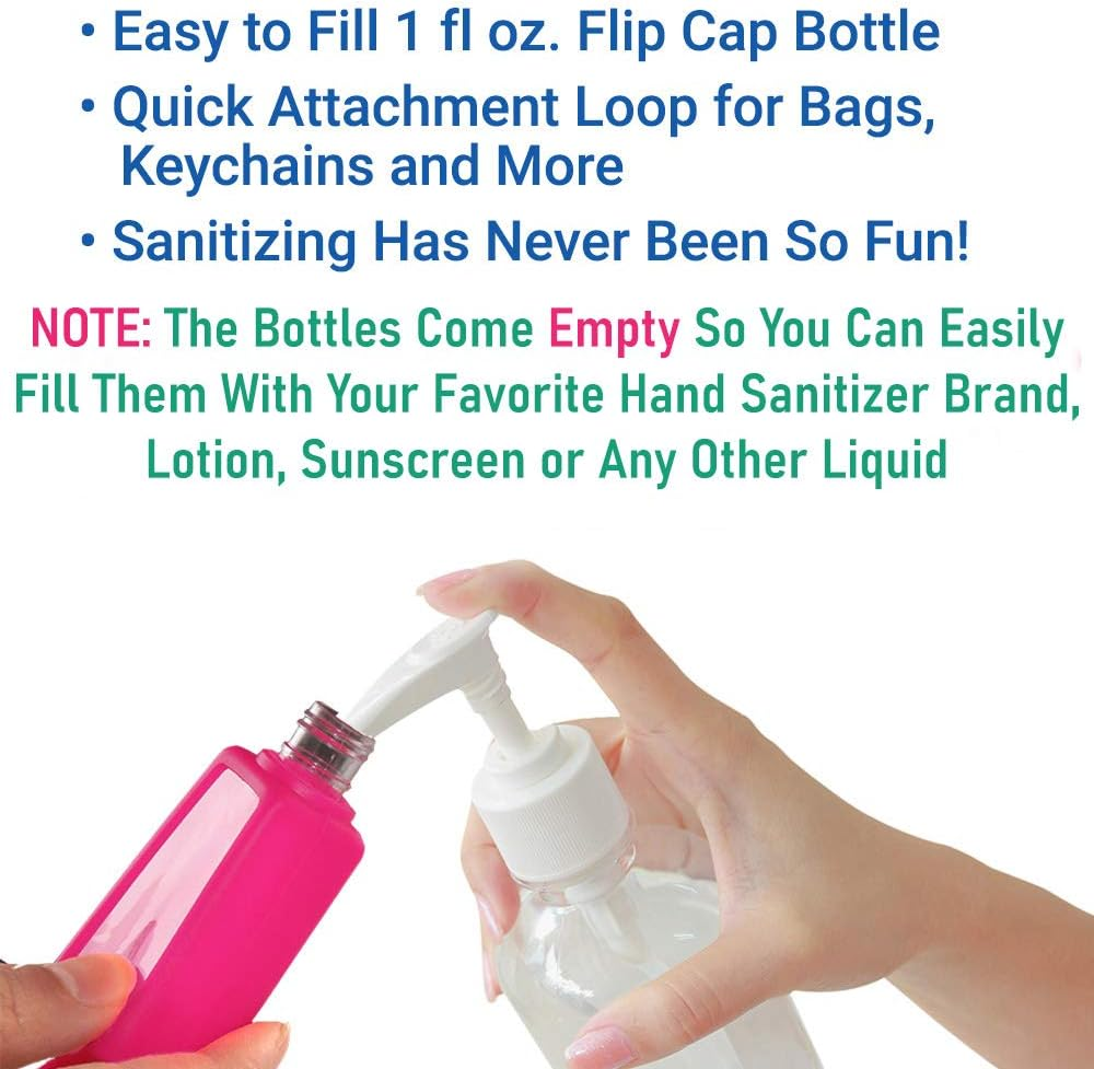 KINIA 8 Pack Empty MERMAID PIRATE Kids Hand Sanitizer Travel Size Keychain Carriers, 8-1 Fl Oz Flip Cap Reusable Portable Empty Bottles (8-Variety Pack MERMAID PIRATE) image number 1