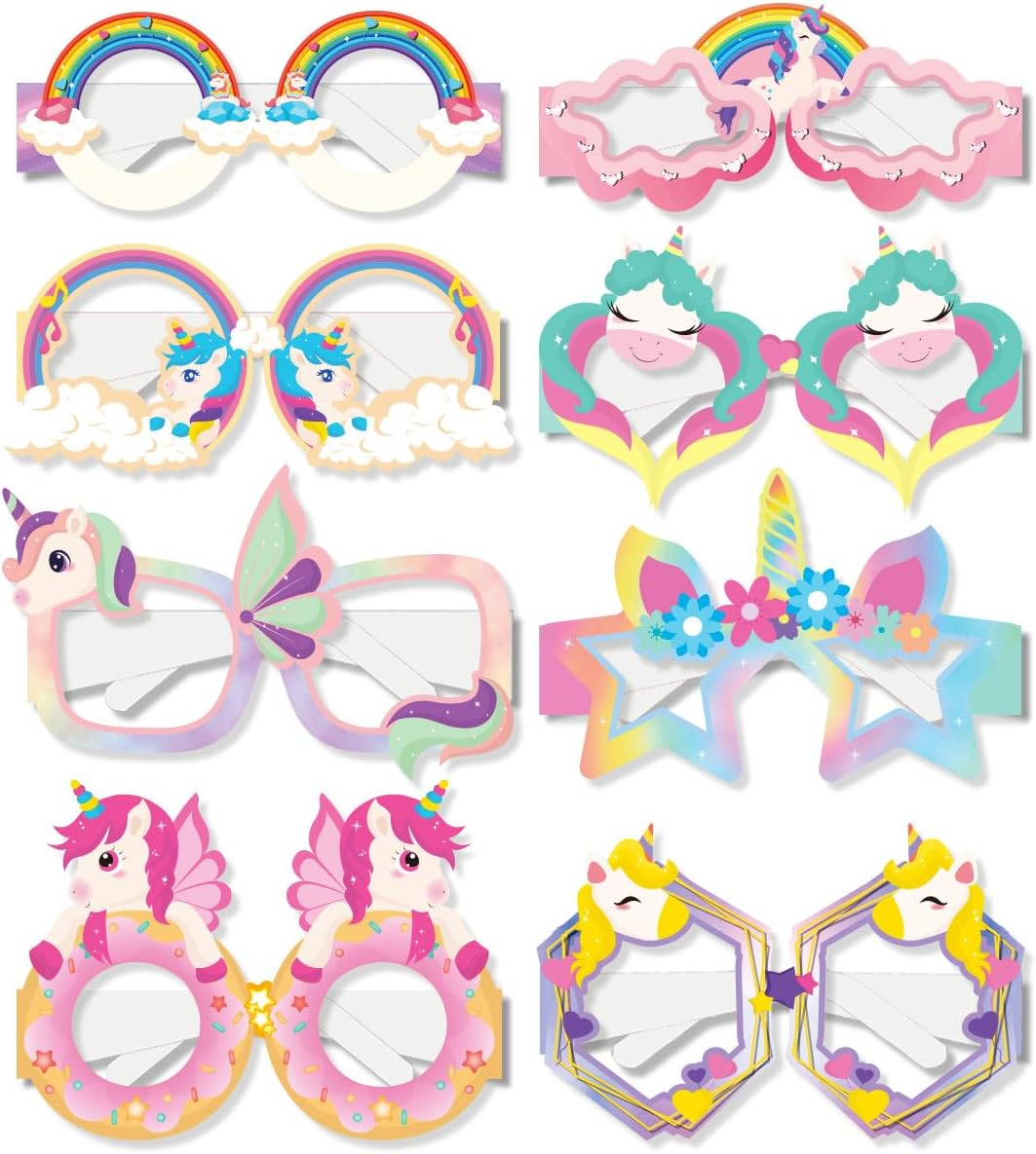 Buziba 8Pcs Unicorn Glasses Novelty Party Eyeglasses Photo Props Party Favors Paper Funny Dress up Eyewear Glasses Decoration for Birthday Easter Halloween Carnival