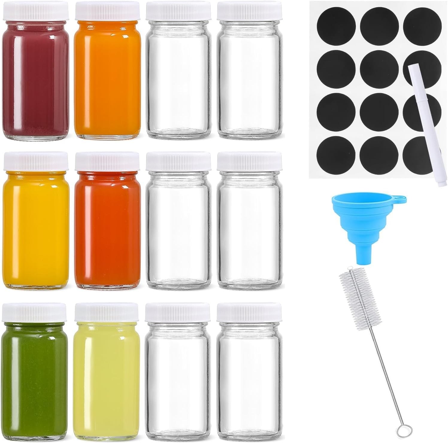 ALINK 12 Pack,2Oz Glass Jars with Lids - Glass Shot Bottles Set for Liquids, Juicing, Ginger Shot, Sample - Small Containers with Screw Caps - Clear Mini round Bottles - Leakproof/Wide Mouth image number 4