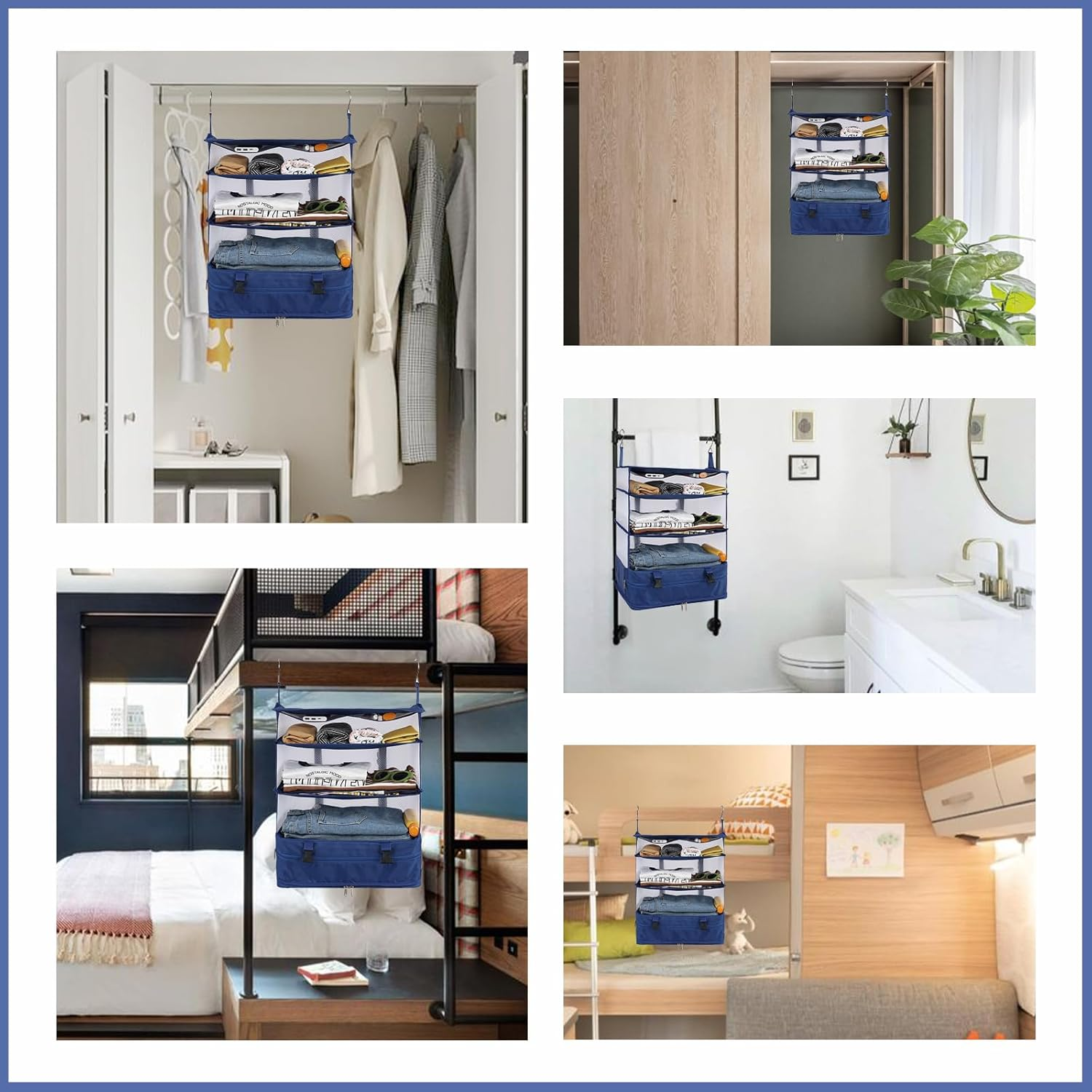 Surblue Hanging 3-Shelf Closet Organizer Pocket Collapsible Washable Oxford Fabric with 2 Hooks (XL 17.71 * 11.81 * 20In, Blue)