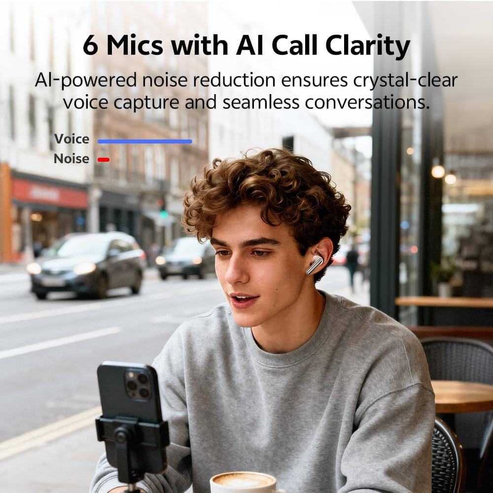 QCY Melobuds N60 In-Ear Headphones Bluetooth Noise Cancelling, Bluetooth Headphones with -56 Db Adaptive Noise Cancelling, LDAC Hi-Res Audio, 6-Mic AI Clear Call, 45H Playtime, IPX5, Bluetooth 6.0