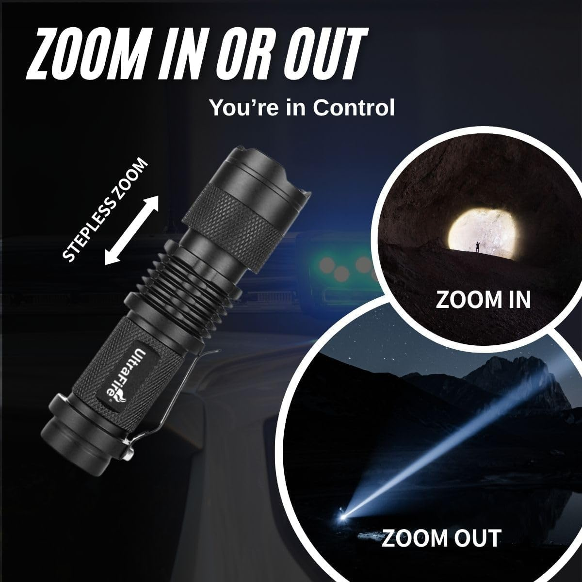 ULTRAFIRE 3 Pack Mini LED Torch Single Mode Zoomable Small Flashlight, 300 Lumens Bright Pocket Torch SK68 image number 2