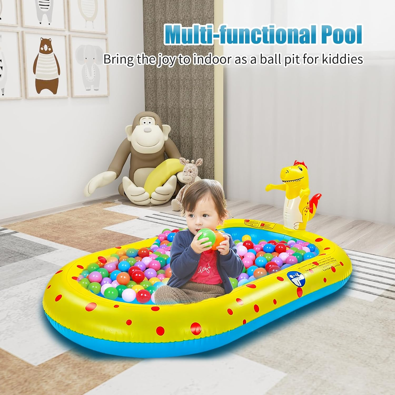 Inflatable Sprinkler Pool for Kids, Cute Dinosaur Kiddie Pool, 3-In-1 Backyard Splash Pad Swimming Outdoor Water Toys for Toddlers(Yellow) image number 1