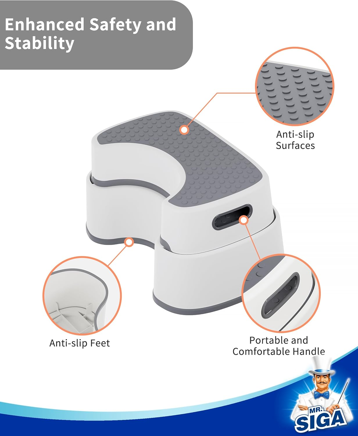 MR.SIGA Toilet Stool Squat Adult, Bathroom Stool Heavy Duty, anti Slip Toilet Step for Bathroom, Toddler Step Stool for Kids image number 4