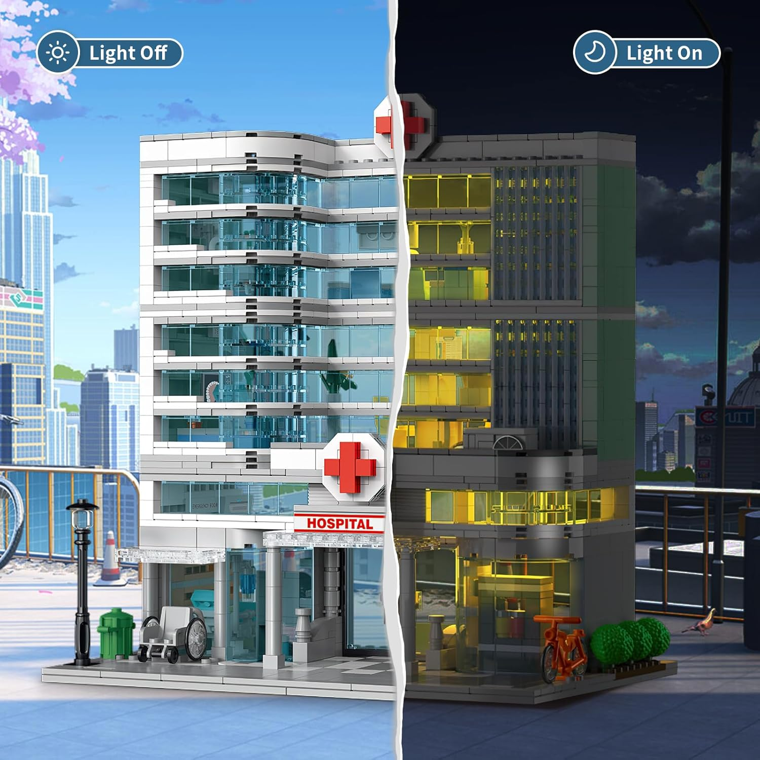 City Hospital Toy Building Set with LED Lighting, Compatible with , Modular Three-Story Architecture Set for Adults, Gift Idea for Kids Ages 10 and up (1350 Pieces) image number 1