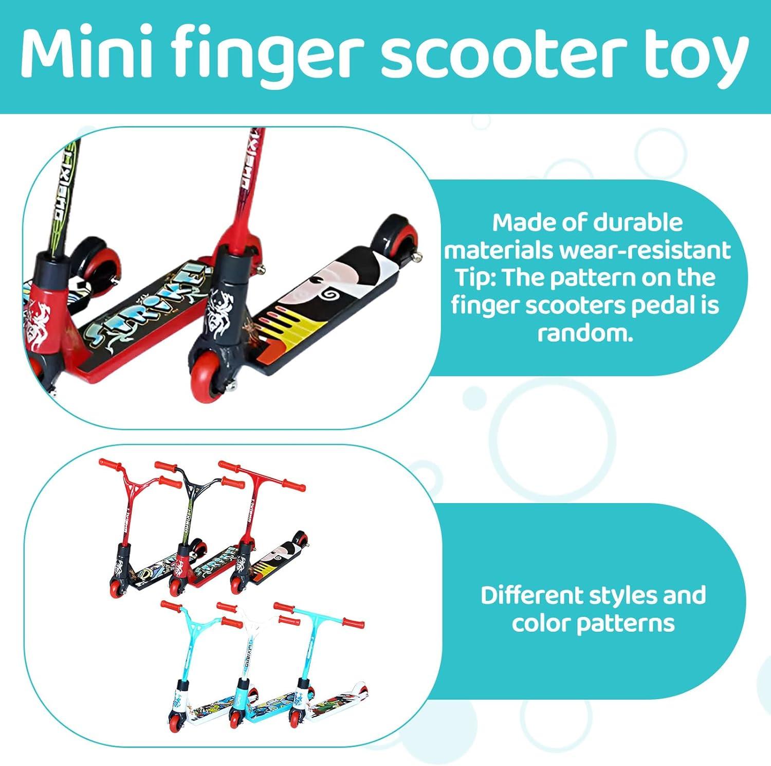 6PCS Tech Deck Scooter,Finger Scooter,Plastic Tech Deck,Cute Mini Teck Deck,Finger Skateboards for Party/Finger Training/Gift/Finger Board/Finger Bike(Straight & Curved Front - Red*2+Blue*2+Black*2) image number 2