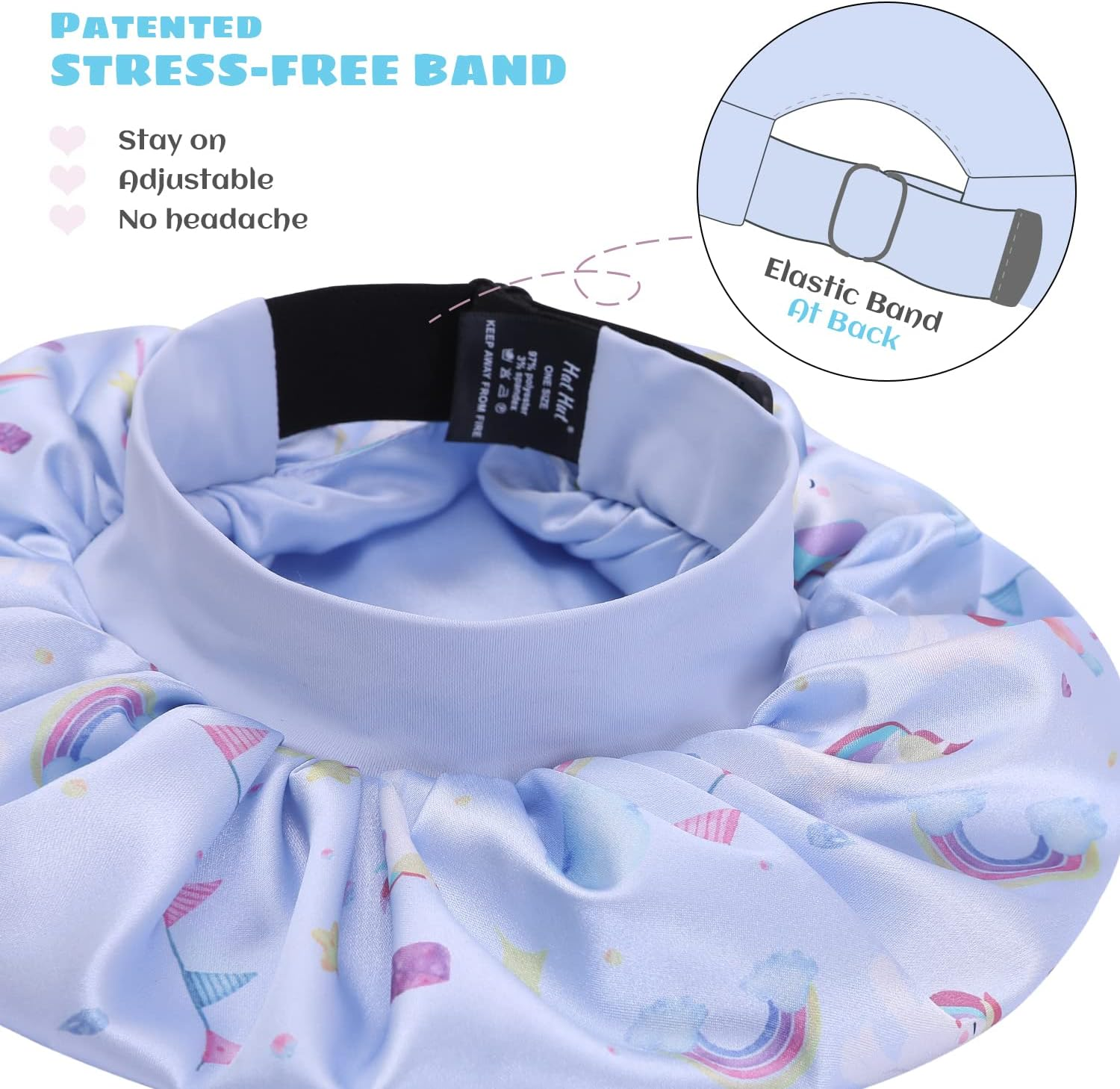 Hat Hut Kids Satin Bonnet Sleep Cap for Curly Hair Adjustable Silk Hair Cap for Baby Sleeping Hair Bonnet for Toddler Child image number 2