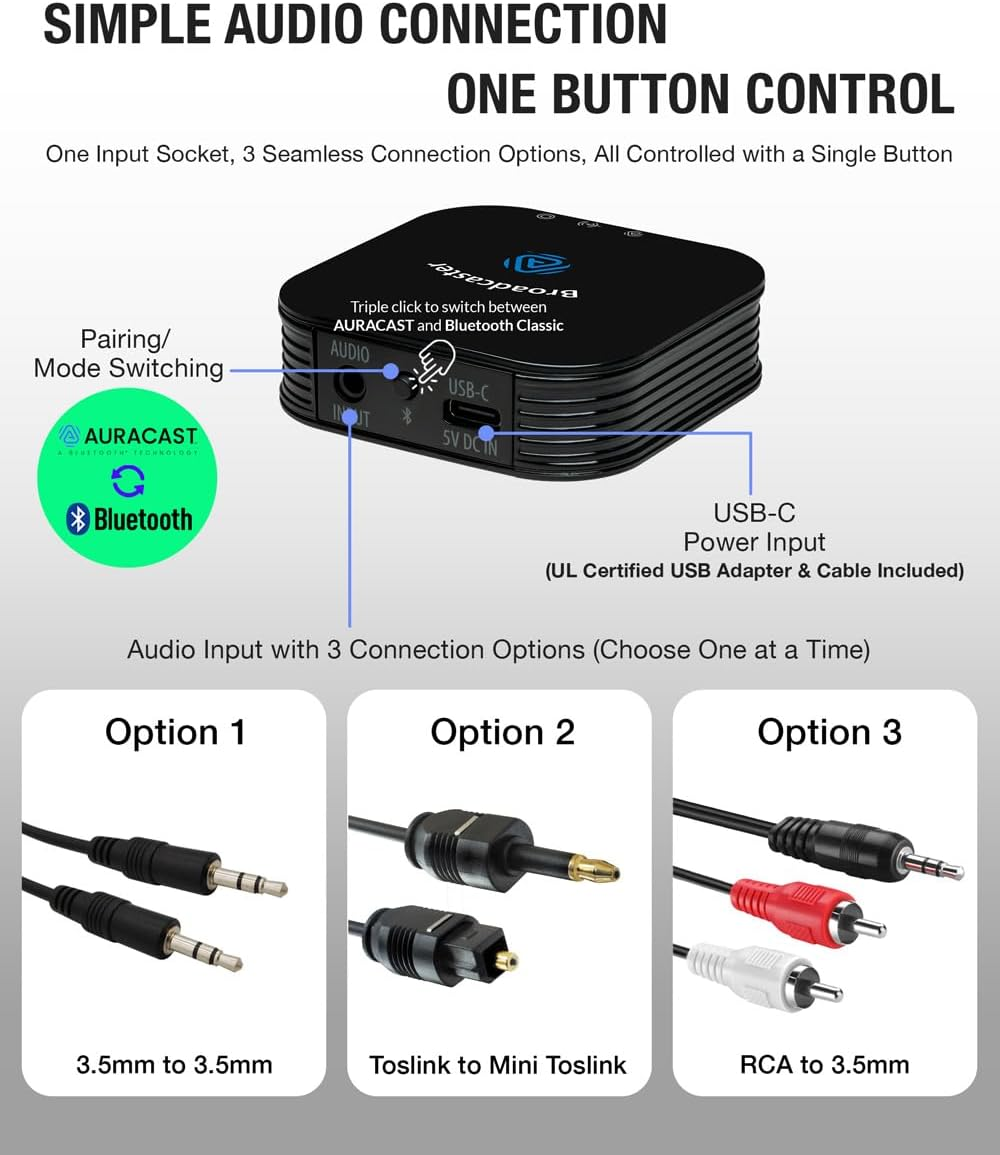 Homespot JY300 Neckband Headphones + BA210 Auracast Transmitter Bundle, Aptx Lossless & LC3, 40-Hour Battery, Optical, RCA & 3.5 Mm Input image number 2