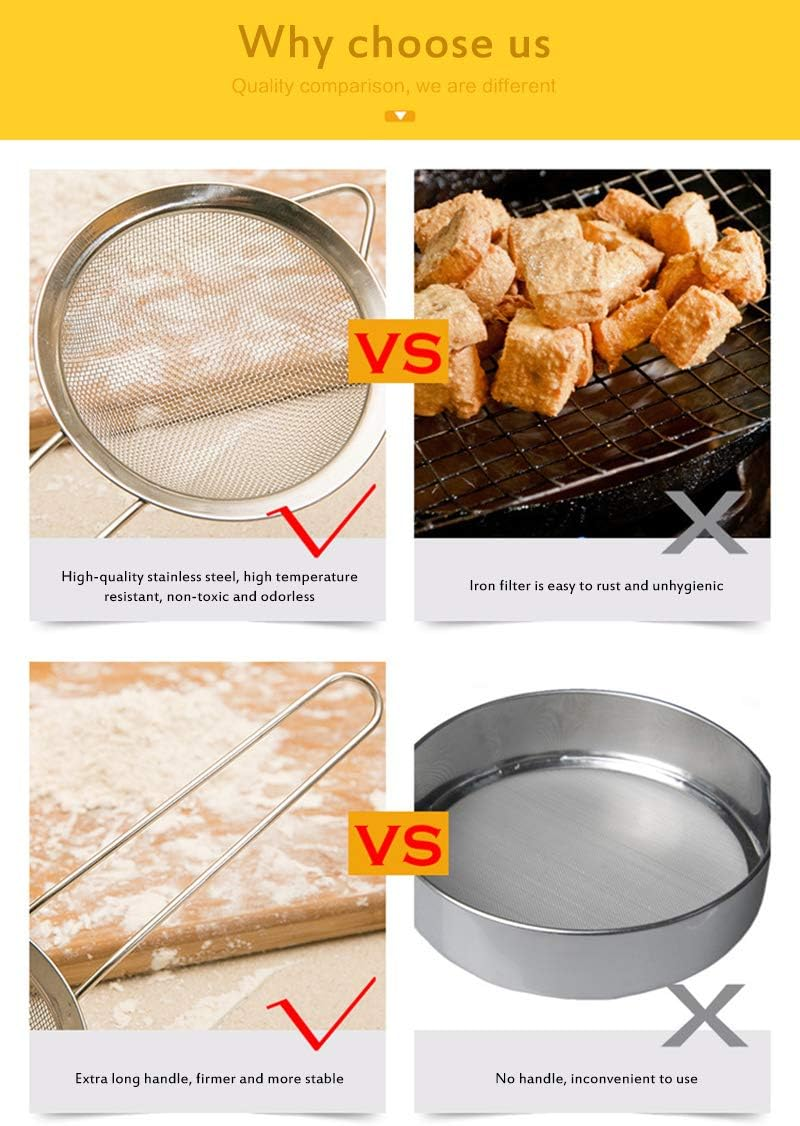 Set of 3 Stainless Steel Mesh Strainer Colander Sieve with Handle - Small, Medium and Large - Ideal for Straining Quinoa, Spaghetti, Yogurt, Tea and More image number 2