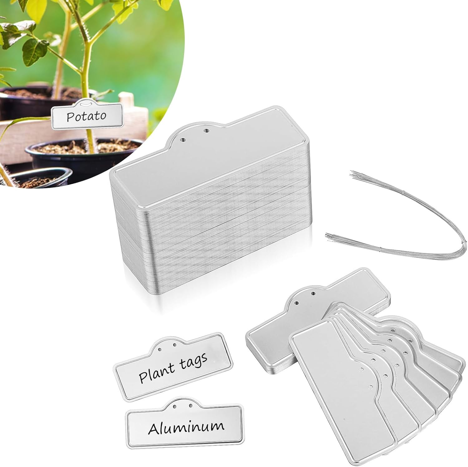 Metal Plant Labels, 100 Pack Aluminum Plant Signs Tags Weatherproof Garden Markers Tag for Vegetables Flower Seed Greenhouse, 1.5 X 3.5In, 100Pcs, 100 Twist Ties