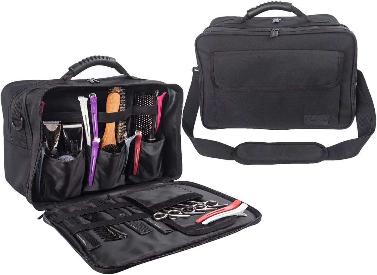 Pro Large Capacity Beauty Hairdressing Barber Tool Bag Polyester Hair Equipment Cosmetic Salon Shoulder Organizer Kit Grooming Hair Stylist Scissor Holder Storage Carrying Travel Case, image number 1