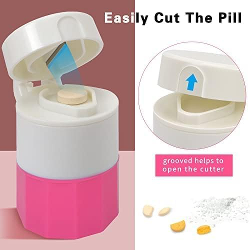 Pill Cutter,Pill Crusher Splitter Grinder,[3 in 1] Multifunction Pill Splitter for Purse Pocket to Crushes Pills, Vitamins, Tablets, Supplements-Pink 2 PCS image number 4