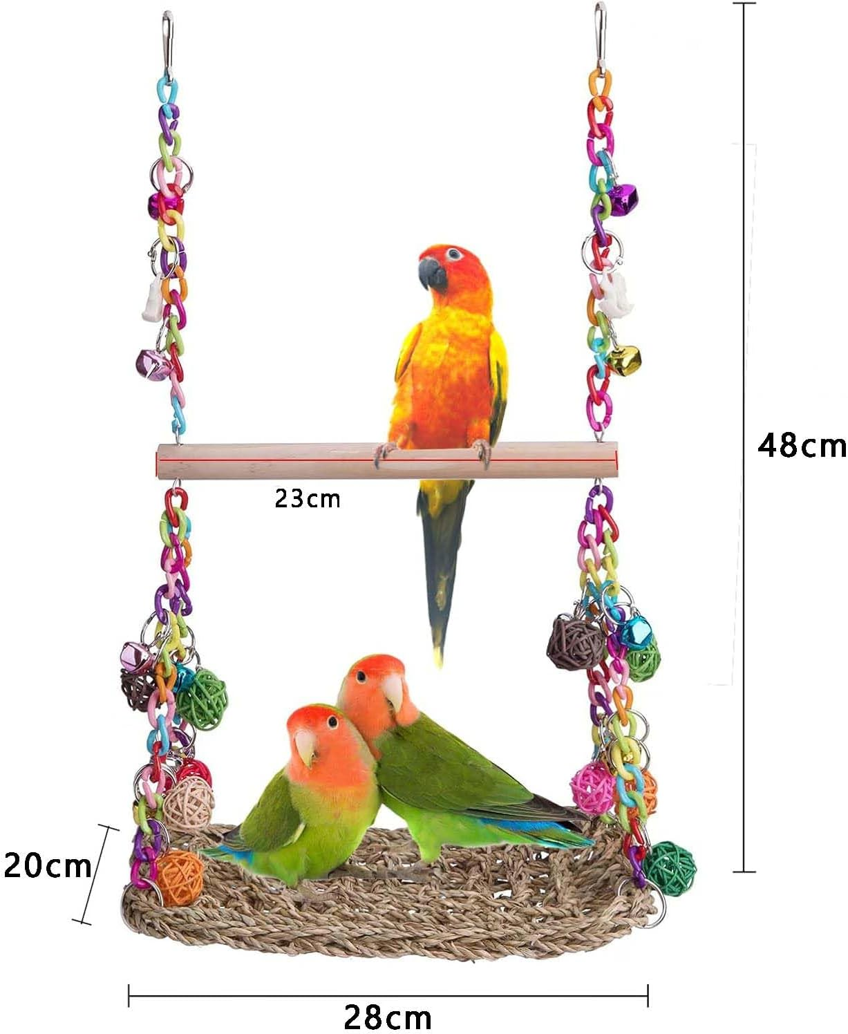 Cozioz Cozioz Bird Swing Toy with Wooden Perch &ndash; Seagrass Woven Parrot Platform, Hanging Hammock & Chewing Toy &ndash; Ideal for Parakeets, Budgies, Conures, Cockatiels & Lovebirds