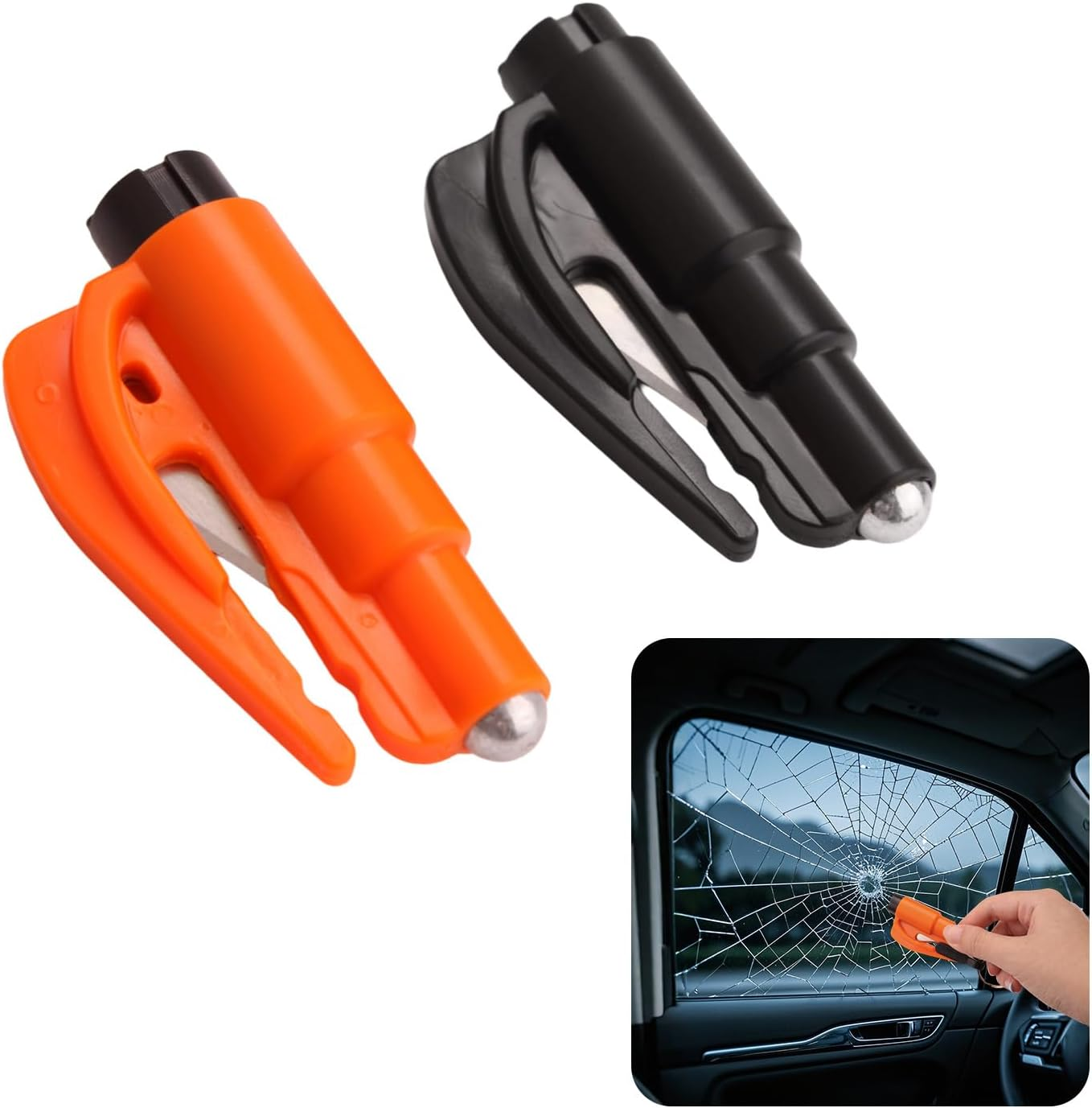 Ozessence 2 Car Window Breaker, 2-In-1 Emergency Keychain Car Escape Tool with Seatbelt Cutter, Simple Operation Crushed by One Press (Black/Orange image number 5