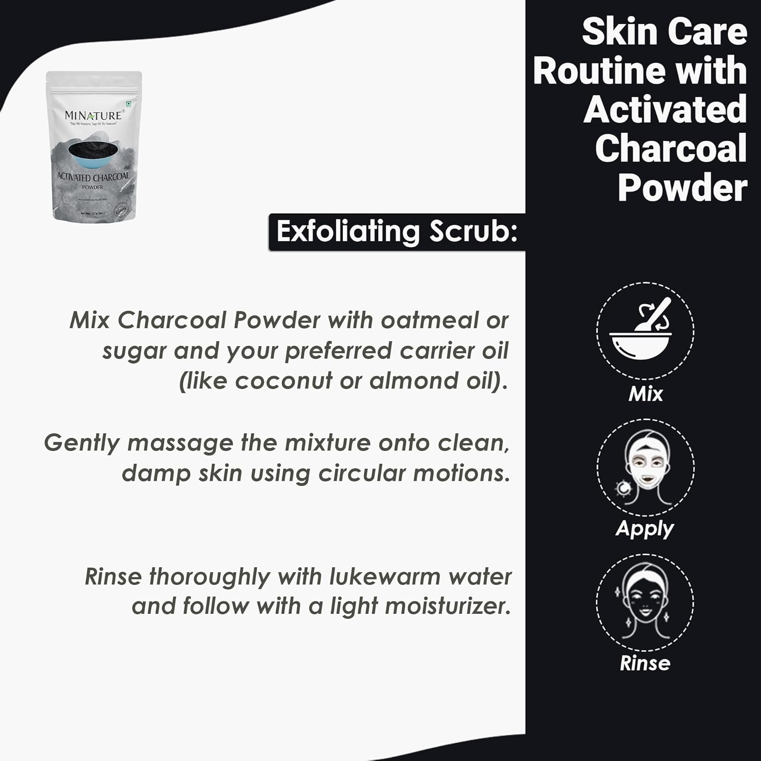Mi Nature Activated Charcoal Powder | 227G(8Oz) | Pure & Natural | DIY Exfoliating Scrub, Face Mask & Teeth Powder | Herbal Cosmetic Use |For Homemade Use
