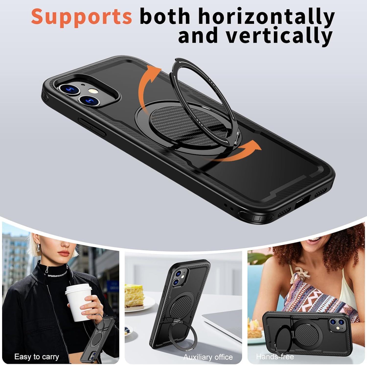 Lumobrilla for Iphone 11 Case,Iphone XR Case [360&deg; Rotate Ring Stand][Compatible with Magsafe] Military-Grade Protection Anti-Fingerprint Anti-Scratch Phone Case for Iphone 11/Iphone Xr,Black