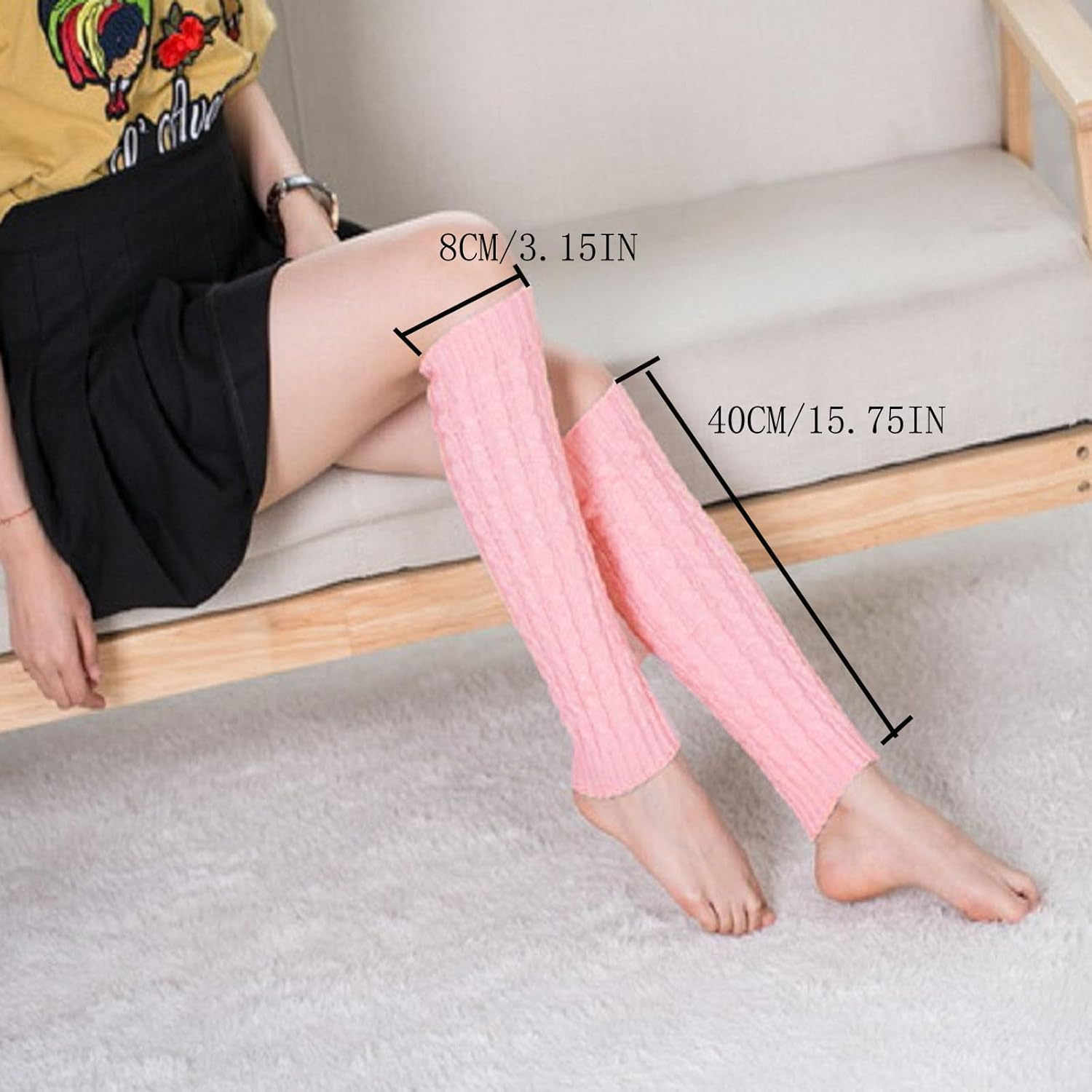 Knitted Ribbed Stirrup Leg Warmers for Women - Extra Soft Long for Winter, Yoga, Dance image number 3