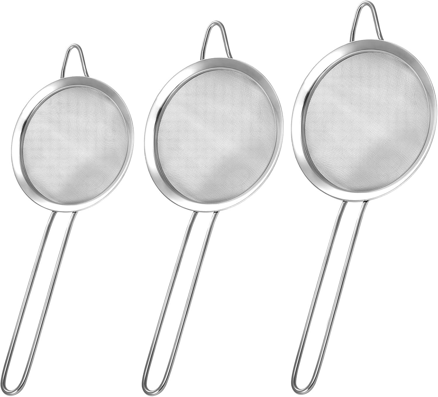 2 Pack Fine Mesh Strainer, Small Stainless Steel Sieves with Handles, for Steeping Loose Leaf Tea, Straining Cocktail, Juice and Sifting Flour, Powdered Sugar (2Pcs-Conical)