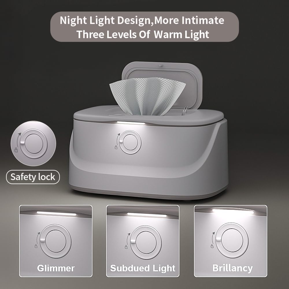 Baby Wipe Warmer, Innovative Spring Design,Large Capacity Wipes Dispenser and Diaper Wipe Warmer with Night Light, Fast and Even Heating, Temperature Display, 3 Modes of Temperature Heating Control image number 3