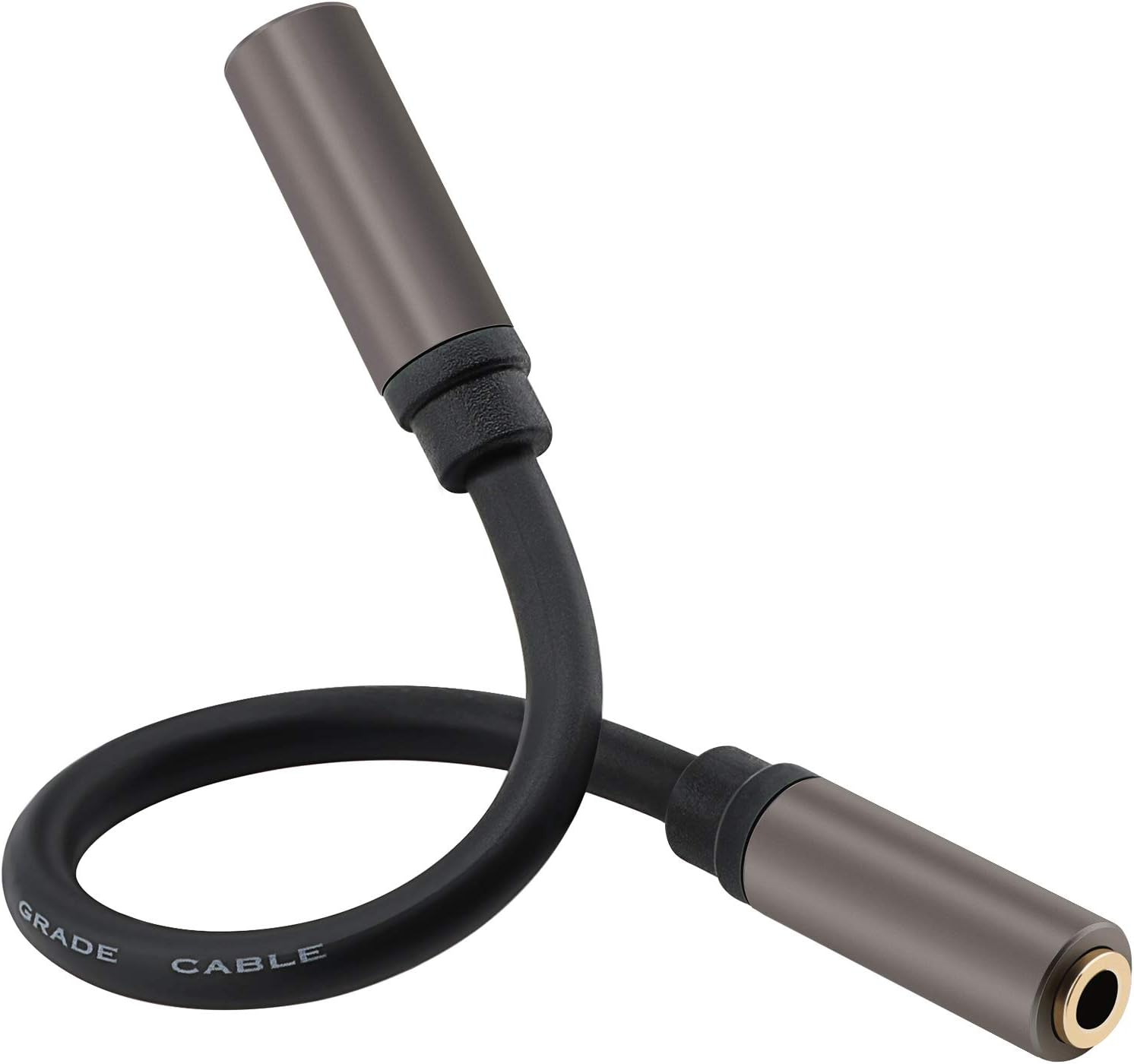 Pasow 3.5Mm Female to Female Adapter Cable TRS Stereo Audio AUX Connector Cod for Headphones, Car, Hifi - 15Cm/6Inch (Grey)