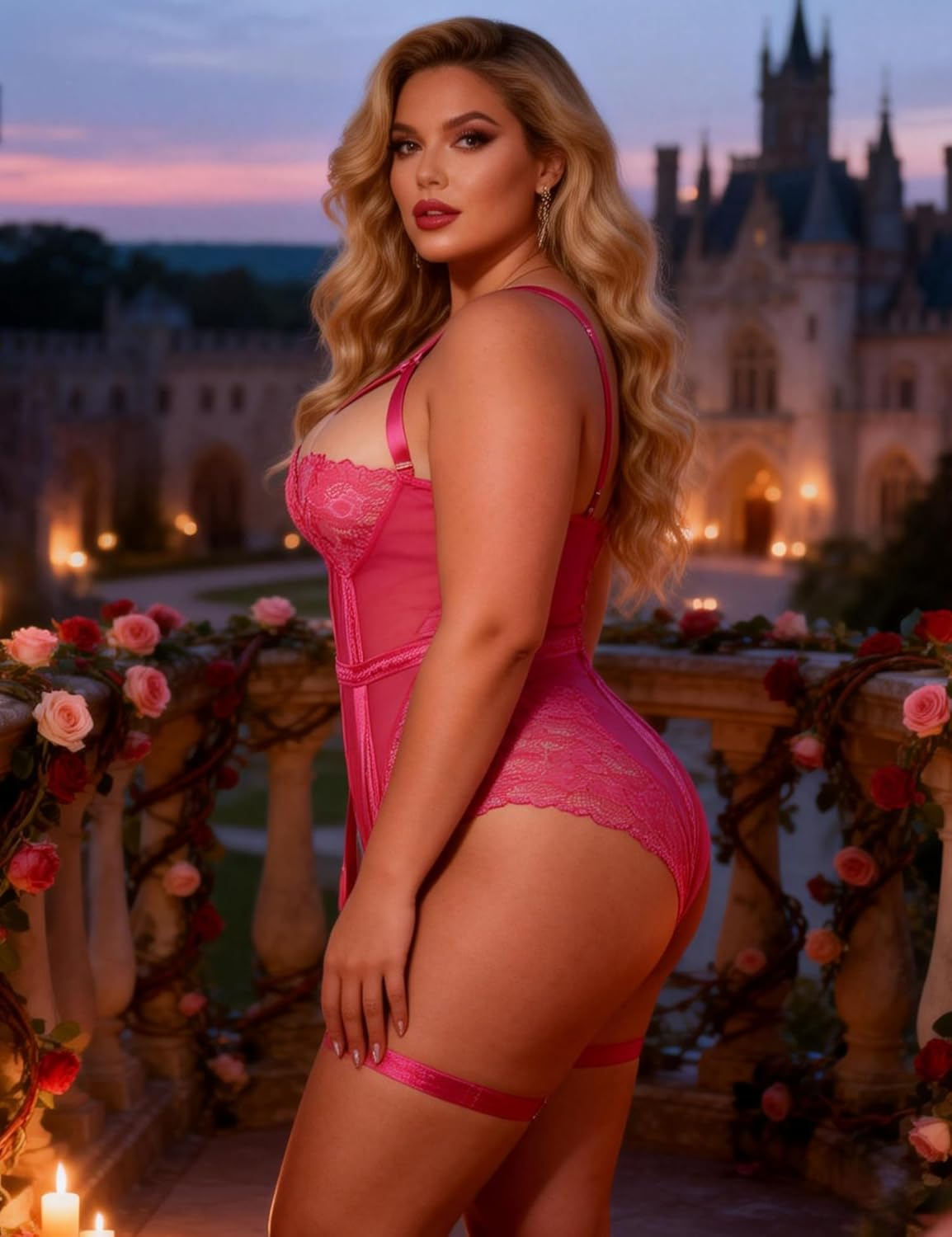 Ohmydear Women'S Lingerie Sets with Garter Belt Sexy Lace Bodysuit plus Size Strappy Teddy Babydoll Snap Crotch Underwear Set with Thigh Cuffs Size 8-22 image number 6