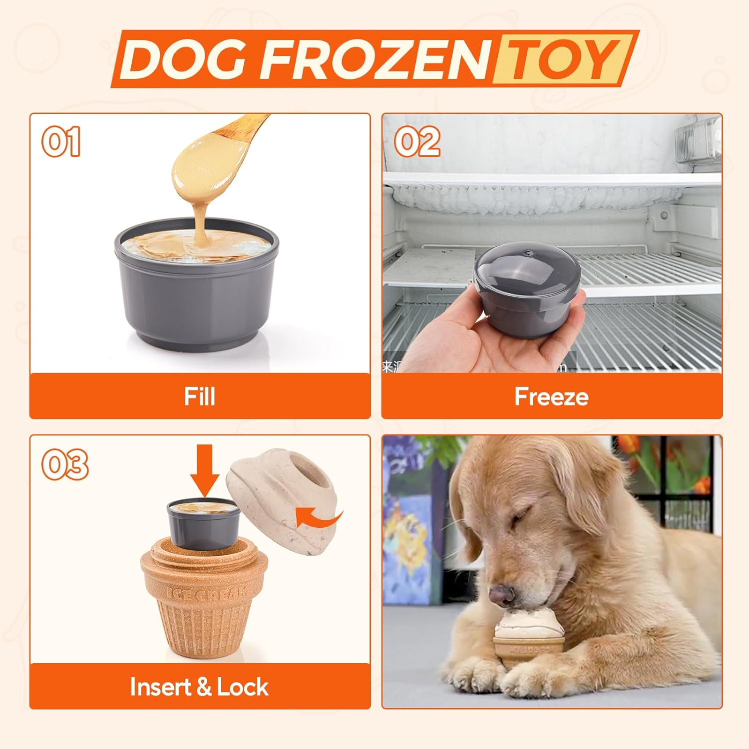 AUSCAT Dog Frozen Treat Toy,Treat Dispending Dog Toy,Dog Chew Toy, Freezable Fillable Treat Toy to Keep Dog Busy, Ice Cream Shape image number 6