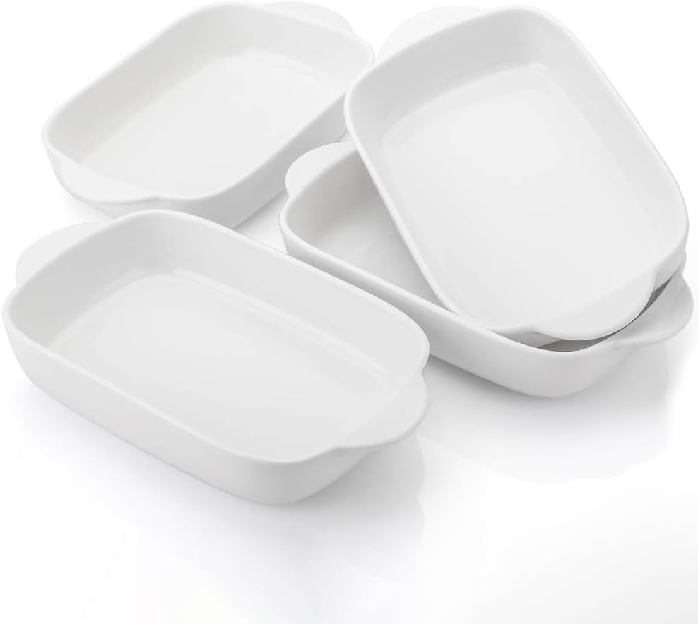 GUDAJIN Four-Piece Bakeware Set, White Ceramic Baking Tray for Daily Baking Cakes, Rectangular Baking Tray with Handles, Suitable for Cooking, Banquets and Kitchens image number 5