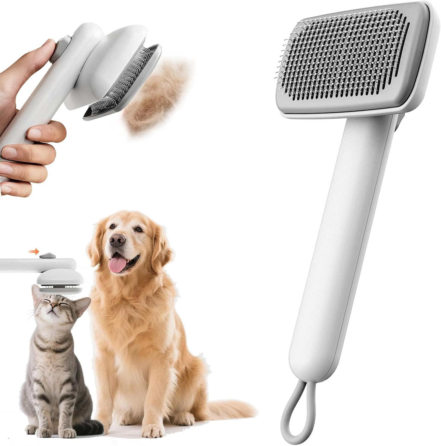 Cat Brush & Dog Brush, Self Cleaning Slicker Brush with 3 Modes, Deshedding Grooming Tool for Cats & Dogs, Hair Remover for Short & Long Haired Pets, One-Click Easy Clean Removes Loose Fur & Tangles image number 1