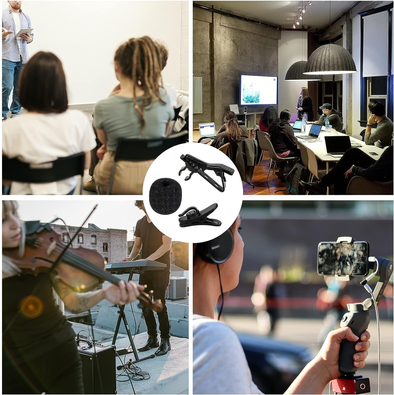 12Pcs Lavalier Microphone Clip Metal Tie Clips with 12Pcs Foam Windscreen Cover, Lapel Microphone Replacement Kit, Shirt Clip, Metal Lapel Mic Clips Sponge Cover Kit Mental Lavalier Microphon image number 1