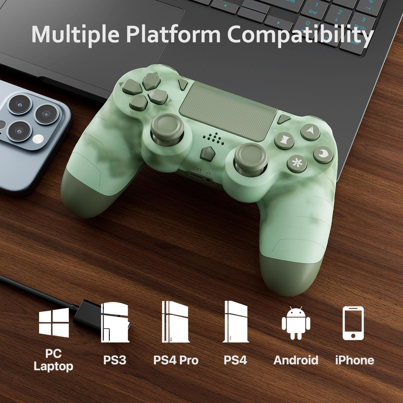 Wireless Controller for PS4, Gamepad for Playstation 4 with Double Vibration/6-Axis Sensor/Type-C Charging Port/Headphone Jack, Ergonomic Non-Slip Grip Compatible with Playstation 4/Slim/Pro (Green) image number 4