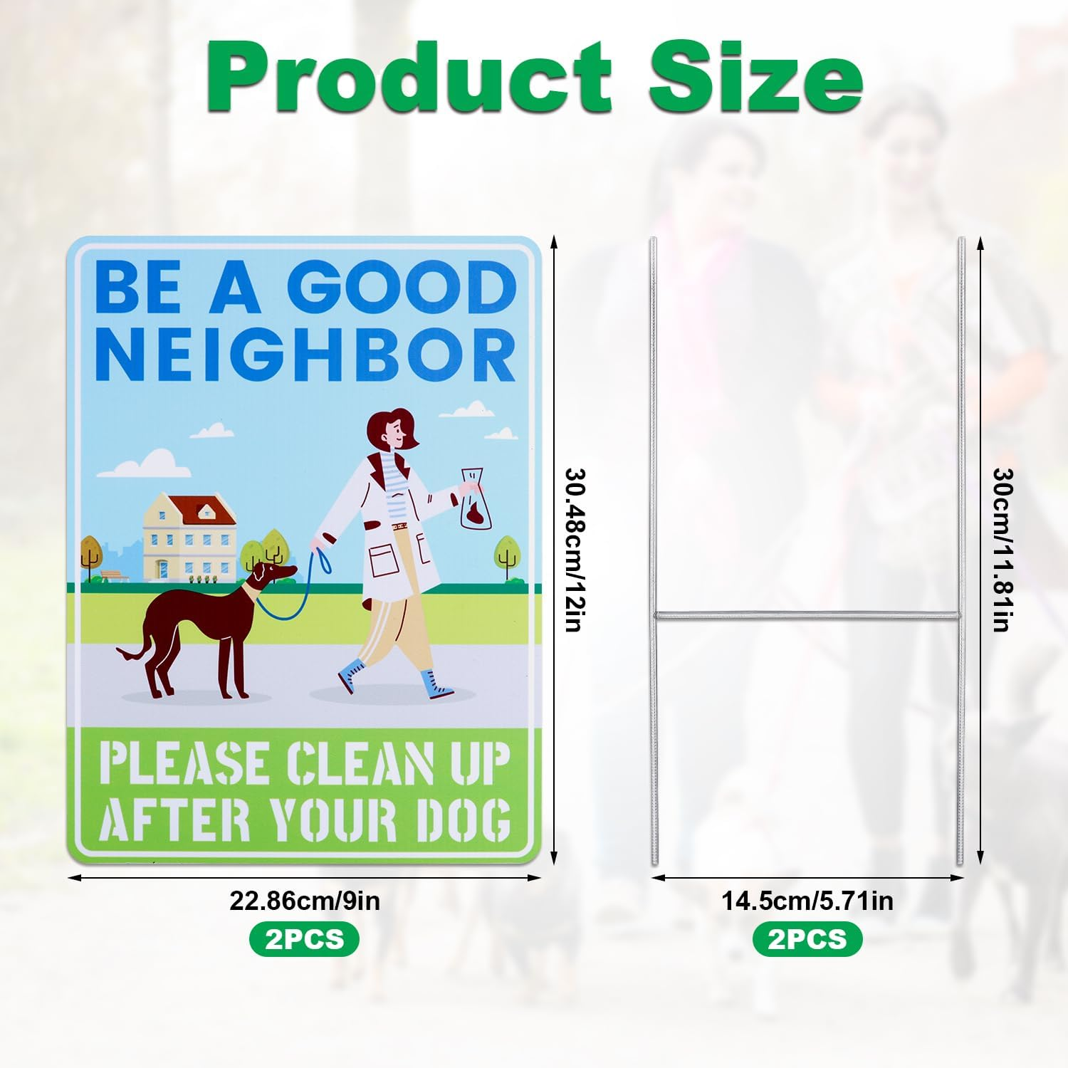 2Pcs Clean up after Your Dog Signs, 12X9In Double-Sided Printing No Dog Waste Signs for Yard Waterproof Windproof Pick up after Your Dog Signs Friendly Reminder Sign(Style 2) image number 6