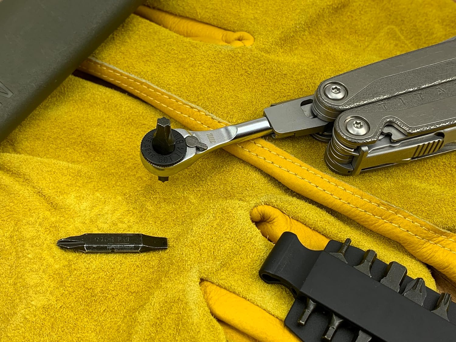 711L Flat End EDC Ratchet Wrench - Screwdriver Accessory Compatible with Multitools' Flat Bit Adapters (With Key Ring Hole)