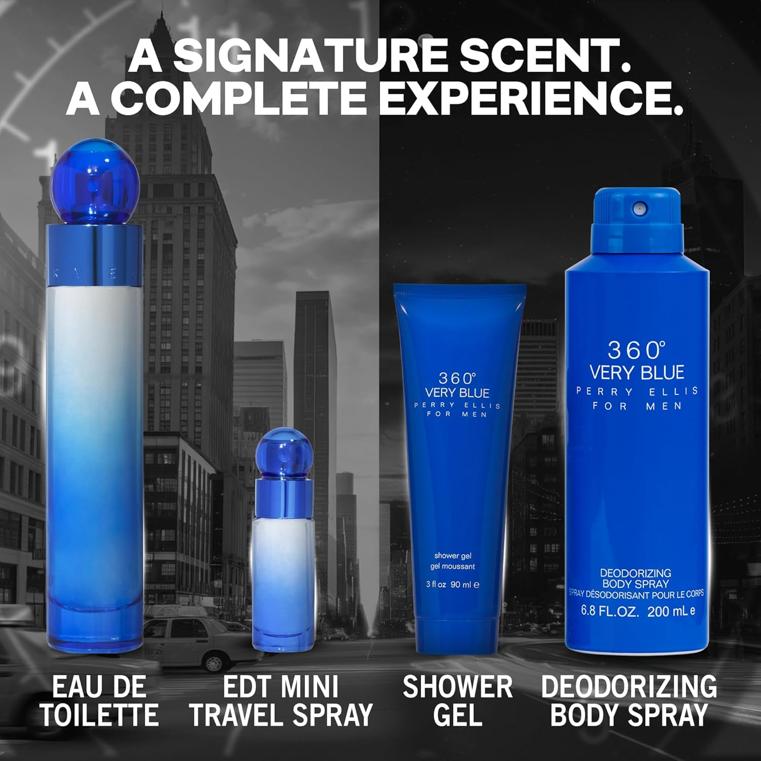 Perry Ellis 360 Very Blue by Perry Ellis Gift Set - 3.4 Oz Eau De Toilette Spray + .25 Oz Mini EDT Spray + 3 Oz Shower Gel + 6.8 Oz Body Spray / - (Men) image number 4