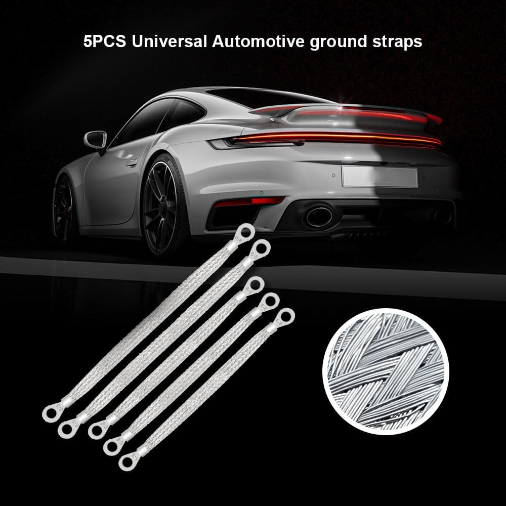 Universal Flat Braided Copper Ground Strap, 3PCS 10"&times;1/2" & 2PCS 13"&times;1/2" Auto Engine Ground Strap, Heavy Duty Flat Braided Tinned Copper Ground Strap Replacement for Most Cars image number 5