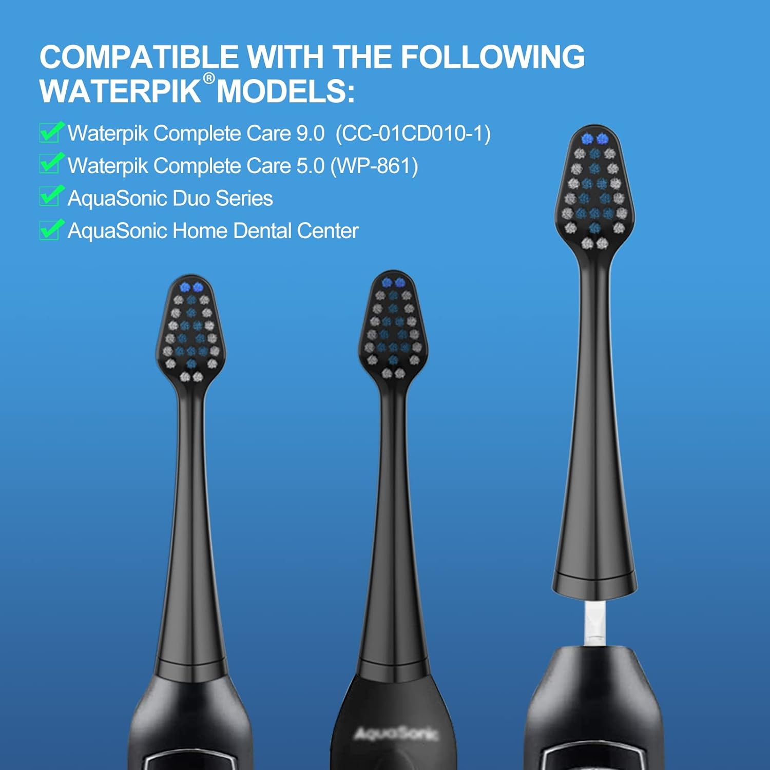 Harobey Replacements Toothbrush Heads for Waterpik Complete Care 5.0/9.0 (WP-861/CC-01), STRB-10WB, Pack of 10, Black image number 2