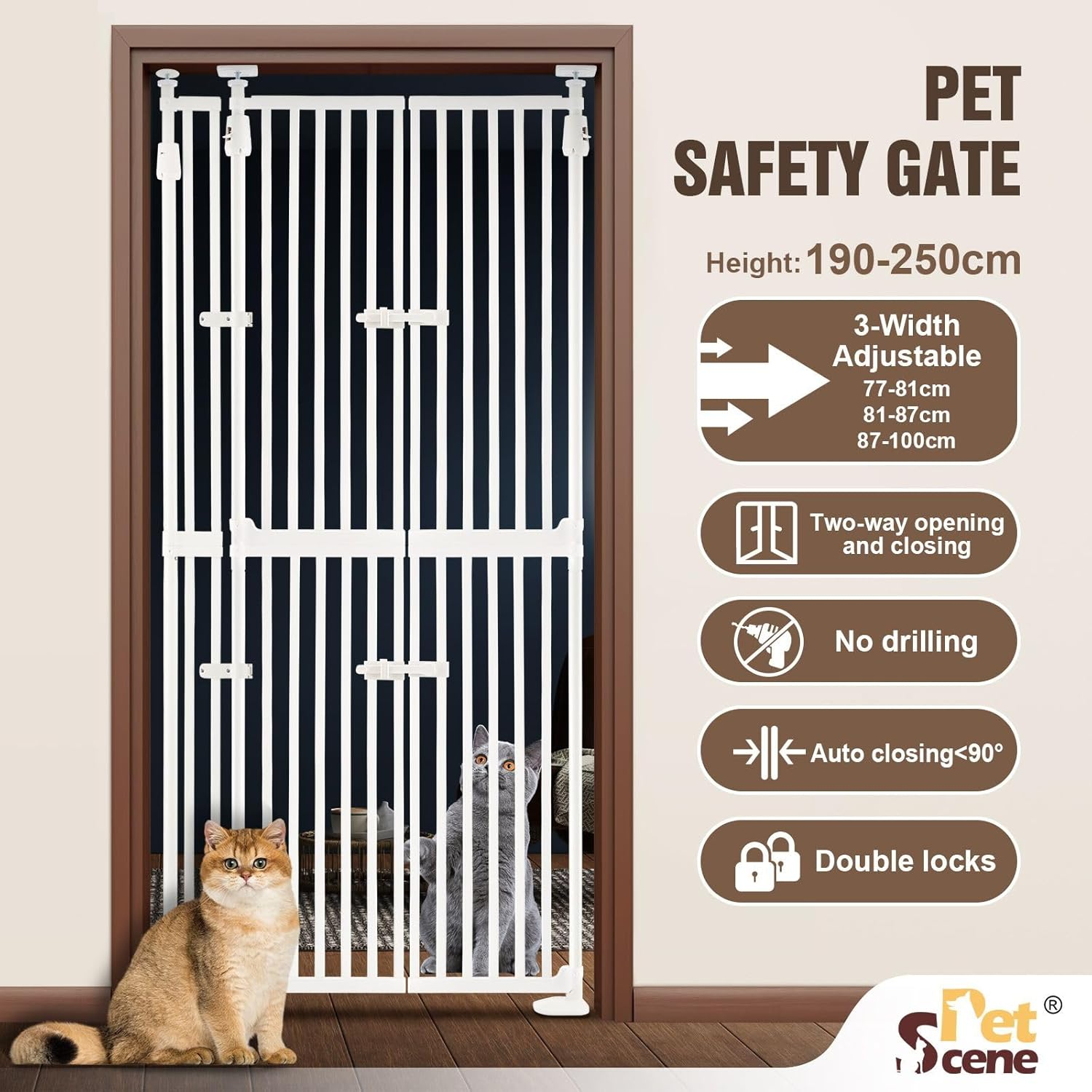 Pet Scene 185CM Tall Retractable Safety Gate Pet Dog Cat Extra Tall with 3-Position Width Adjustment Pet Fence Enclosure Guard Security Barrier Fencing for Stairs Doorway Kitchen