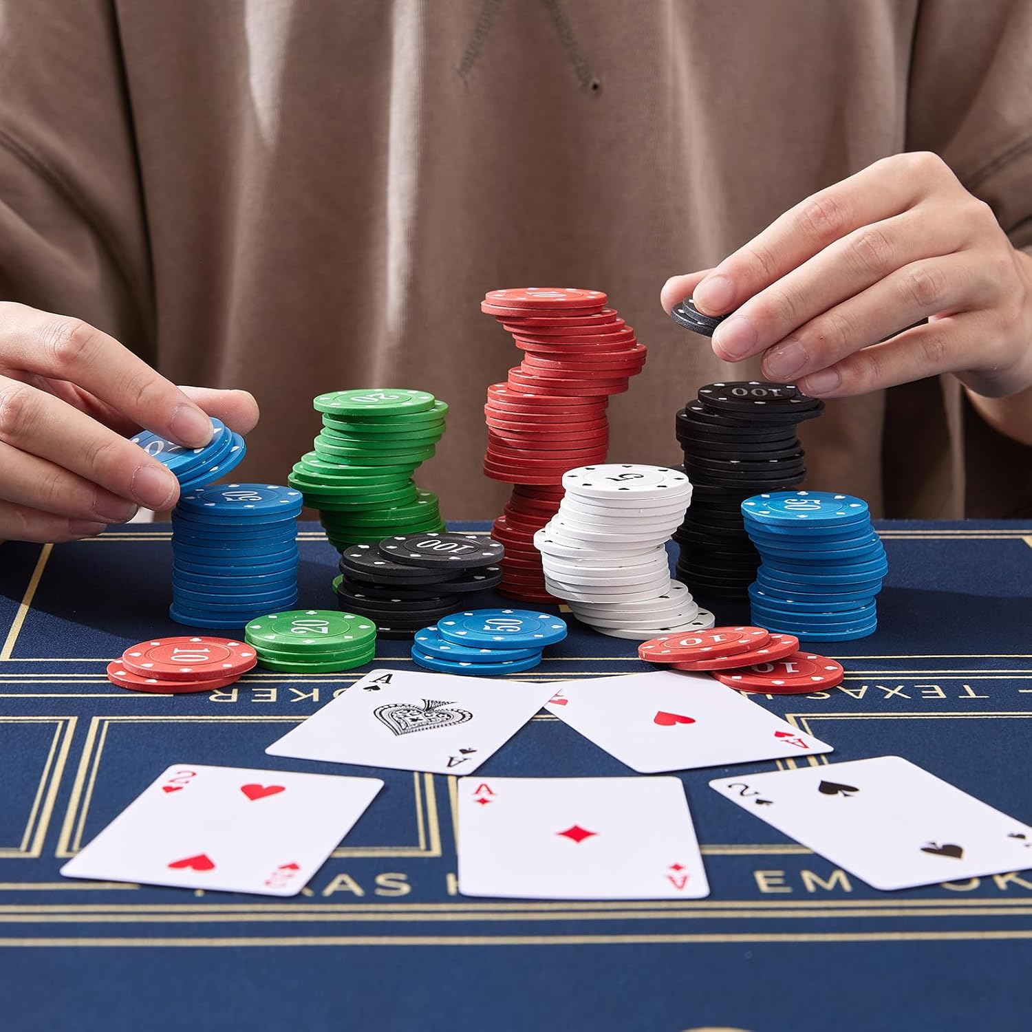 Poker Chips,Denomination Poker Chips Set with Black Velvet Pouch Bag,Plastic Learning Counters Disks and Learning Math Counting Chips,Game Night Party Supplies(100Pcs) image number 1