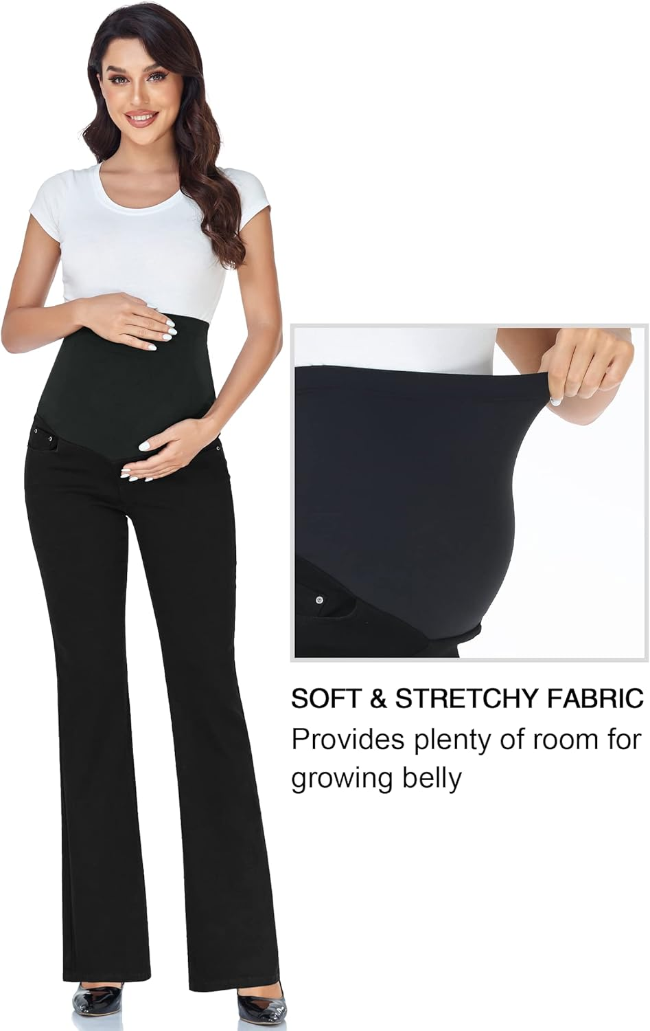 GLAMIX Women'S Stretch Maternity Bootcut Jeans with Pockets over the Belly Bell Bottoms Flare Denim Pants Pregnancy Clothes image number 3