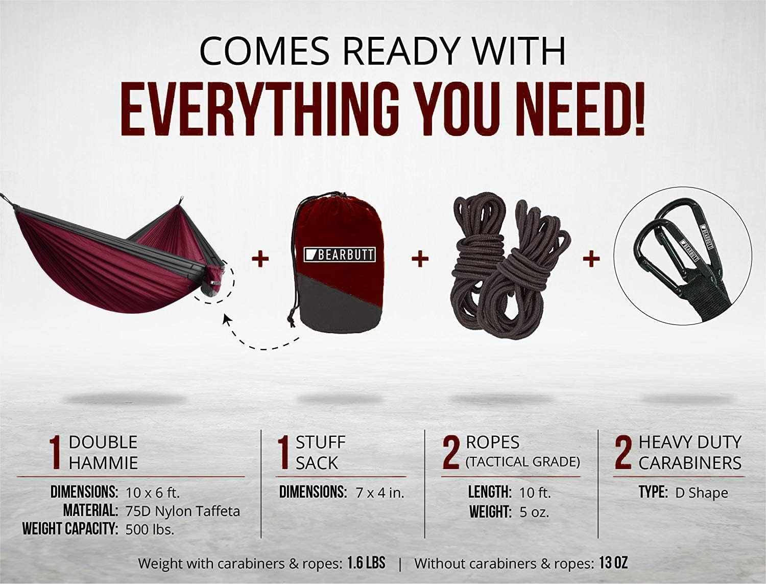 Bear Butt Lightweight Double Camping Parachute Hammock-Large, Portable Two-Person Hammock for Hiking & Backpacking - 16 Colors Available (Maroon/Charcoal) - Dark Green / Light Green image number 7