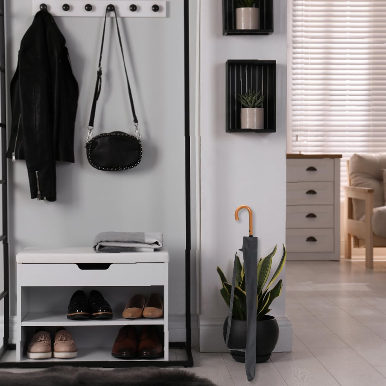 2Pcs Umbrella Bag with Shoulder Strap Waterproof anti Dust Reversible Umbrella Cover Carry Case for Storage Travel Home Car Black image number 4