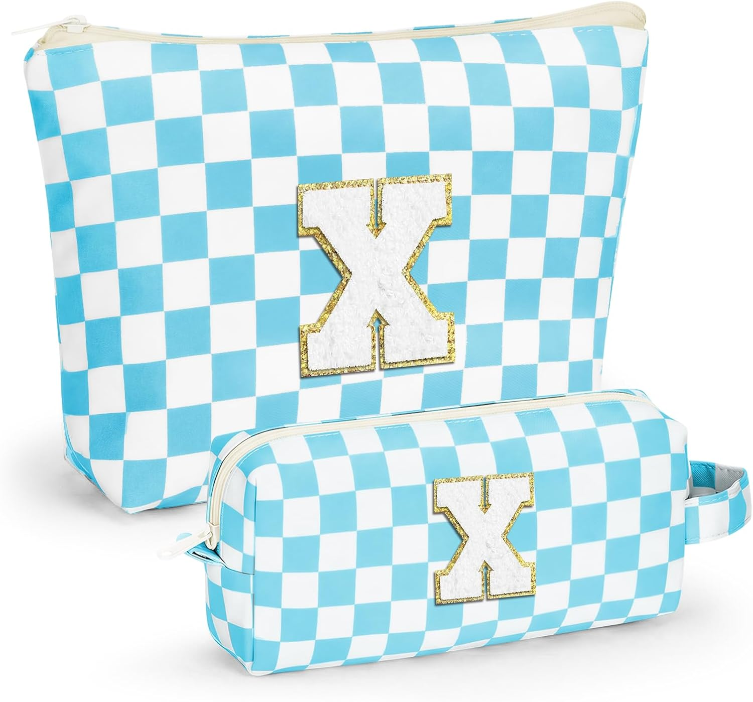 LIAN Initial Makeup Bag Set Checkered Makeup Bag Personalized Cosmetic Bags Makeup Travel Bag 10 11 12 13 14 16 18 Years Old Birthday Gifts for Women Teen Girl Gifts Trendy Stuff(Pink-C)