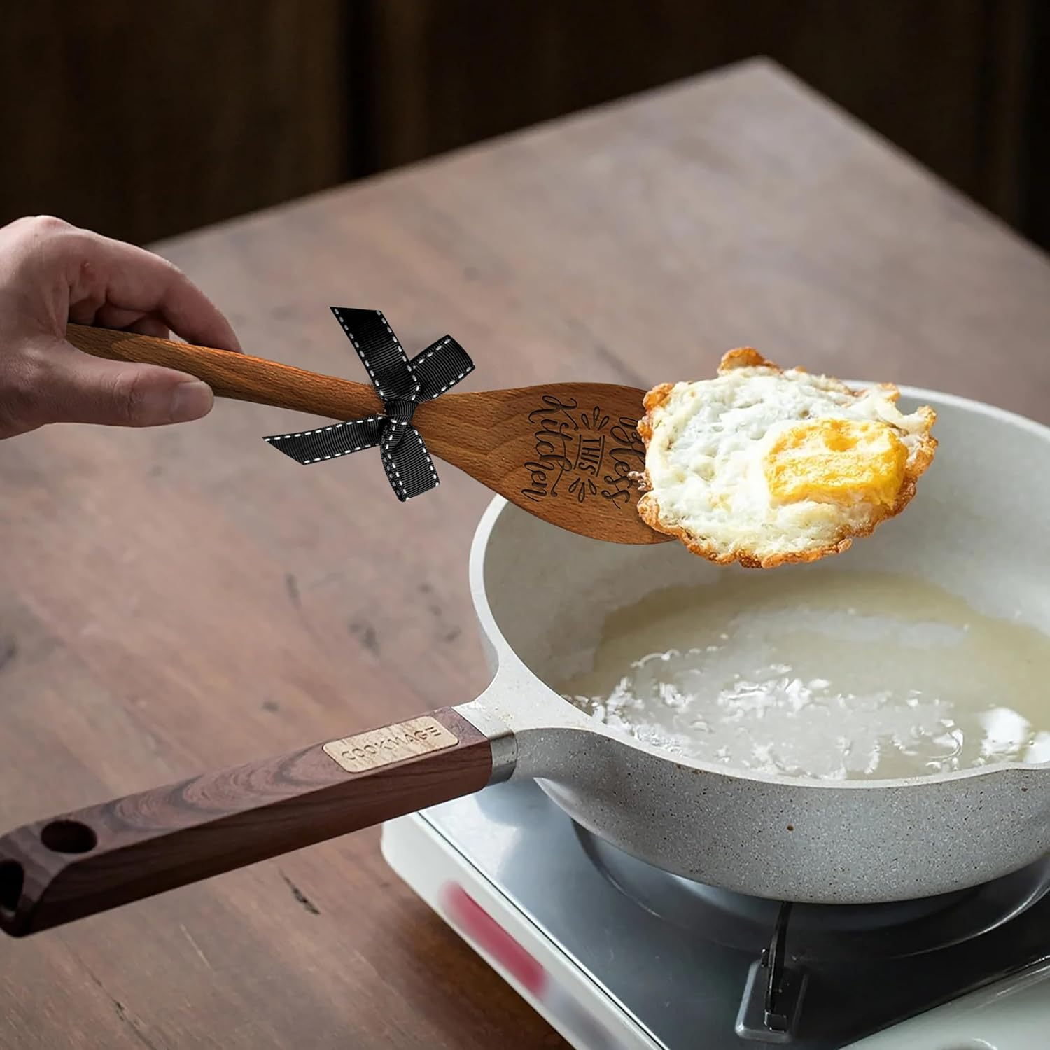 LRUIOMVE Bless This Kitchen Wooden Spoon - Suitable for Soup, Salad, Mixing, and Serving - Heartwarming Baking Gifts for Chefs Moms Cooking Lovers - Great for Birthdays, Christmas, Thanksgiving image number 2